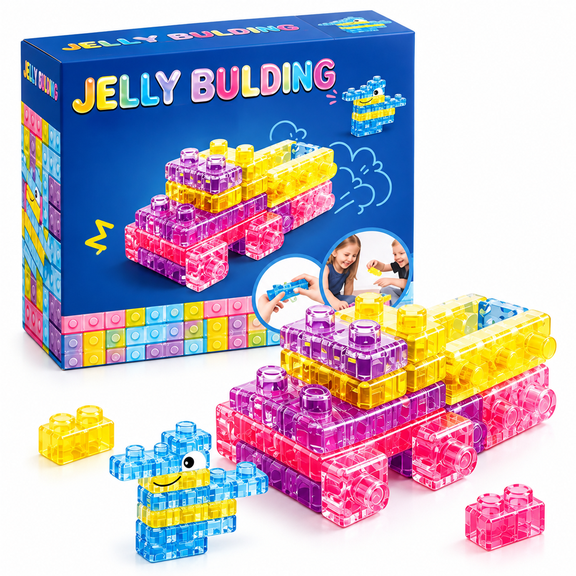 Jelly Building Blocks Set 40 Pieces Colorful Transparent Squishy Building Bricks Soft Sensory Construction Toys for Kids