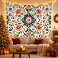 thumbnail image 3 of Ornate Floral Medallion in Creamy Off-White, Cozy Boho for Nature Lovers, Folk Art Home Decor, Housewarming Gift, Tapestry Wall Hanging for Living Room and Dorm, 3 of 7