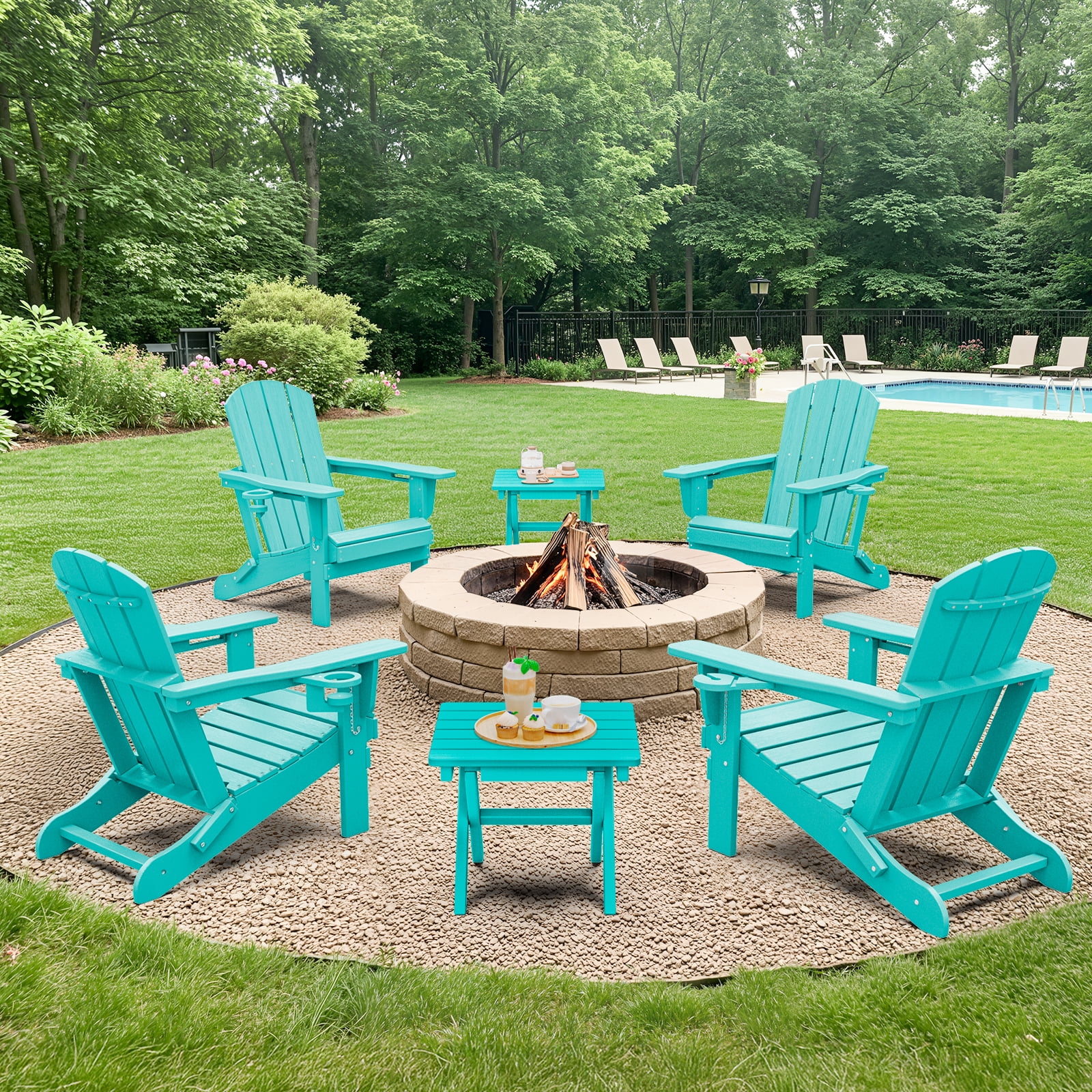 SERWALL Small Folding Side Table set 2, HDPE All Weather Adirondack End Table, No Assembly Required, Aruba