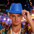 thumbnail image 2 of XIAOCHA Glitter Sprinkled Surface Cowboy Hat for Men Solid Wide Brim Theme Western Hat Stage Party Western Cowboy Hat,Sky Blue, 2 of 5