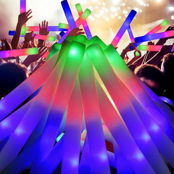 CYFW 30 Pcs Light Up Foam Sticks,Led Glow Foam Sticks Batons with 3 Modes Colorful Flashing Effect,Glow in the Dark for Birthday Wedding Halloween Party Supplies and Concert