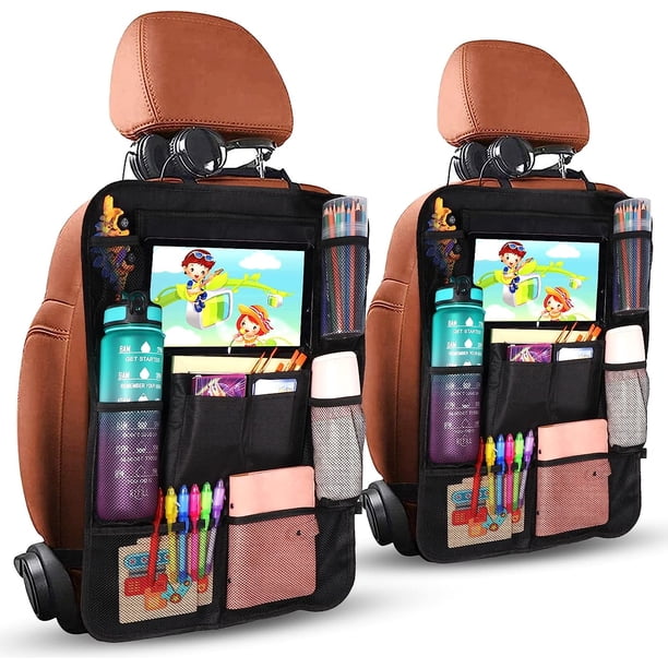 Organizador de coche con 20 bolsillos para asientos infantiles, protege iPads de 9.7" y 10.5", organizador de botellas y juguetes, color negro