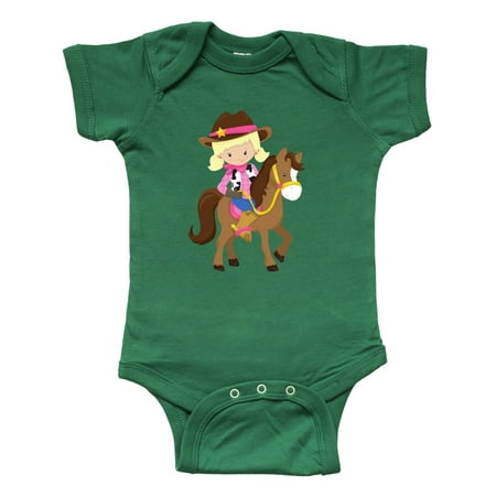 

Inktastic Cowboy Girl Cowgirl On Brown Horse Blonde Hair Gift Baby Girl Bodysuit