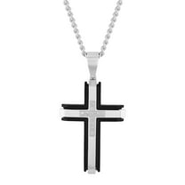 Mens 1/4 ctw Lab-Grown Diamond Two-Tone Stainless Steel Cross Pendant Necklace