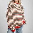 thumbnail image 6 of Womens Striped Sweatshirts Oversize Fit Drop Shoulder Long Sleeve Crewneck Pullover Fall Winter Spring Tops (XL, Red), 6 of 6