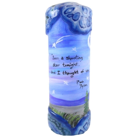 Quote Pillar Candle - Seen a shooting star tonight and I thought of you Bob Dylan