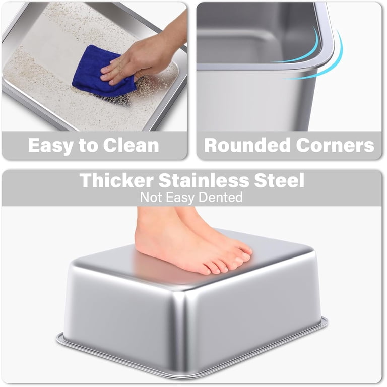 Stainless Steel Cat Litter Box - 6" High Sides, Non-Stick, Easy Clean Pan (17.7"x13.7")