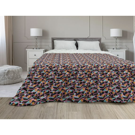 Abstract Down Alternative Comforter, Geometric Contemporary Style Folk Triangles Boho Hipster Design Repetition, Microfiber Quilt for All Season, 5 Sizes, Ivory Multicolor, by Ambesonne