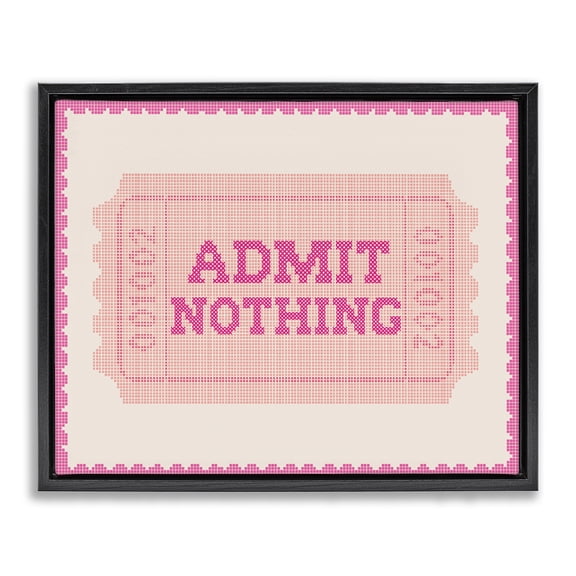 Stupell Industries Bohemian Admit Nothing Retro Pink Ticket Black Floating Frame Canvas Art, 21 x 17, by Lil' Rue