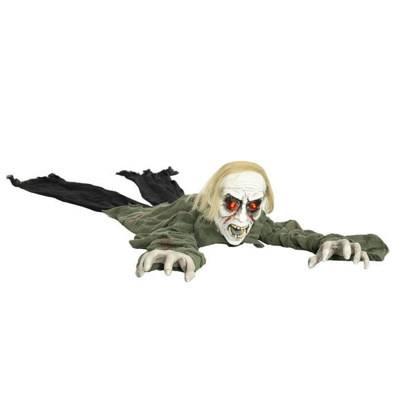 66" Outdoor Halloween Decoration Crawling Zombie, Animated Prop Decor with Sound Activated, Light Up Eyes