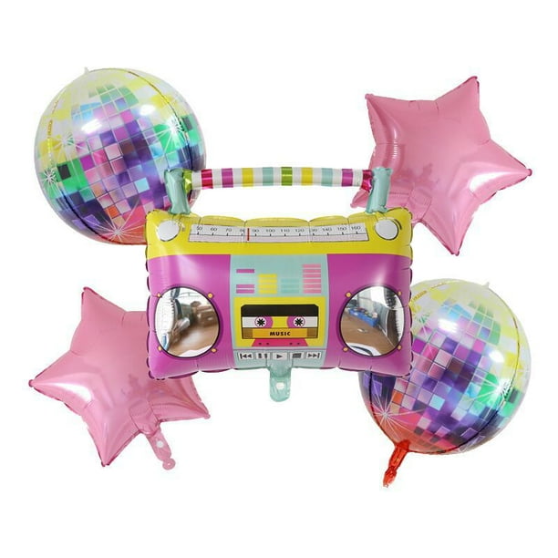 Set de globos retro para radio Foil, 5 unidades, para fiestas con temática de música disco