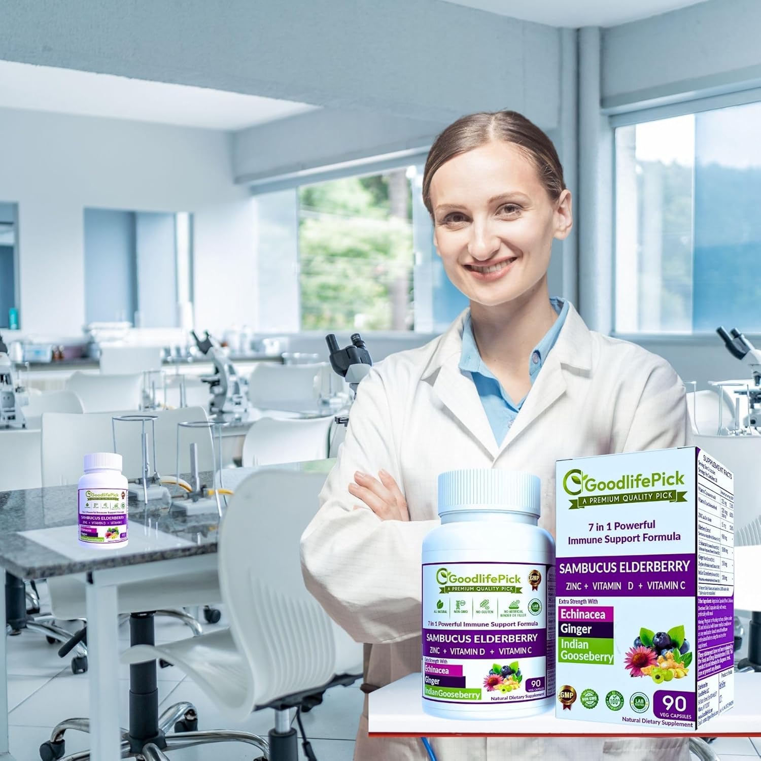 GoodlifePick Elderberry Supplement with Zinc, Vitamin C & D, Immune Support, Antioxidant, 90 Capsules
