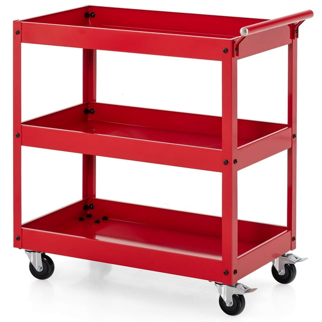 Costway Chariot Utilitaire à 3 Niveaux Chariot de Service de Rangement en Métal Capacité de 330 Lb Rouge