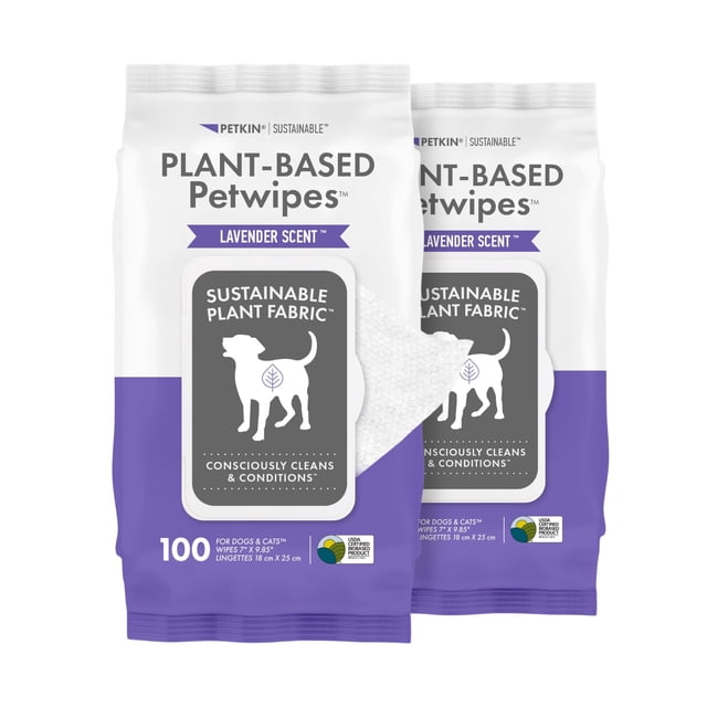 Petwipes Petkin 100 toallitas a base de plantas, paquete de 2 para perros y gatos