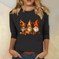 thumbnail image 3 of TKLPEHG Thanksgiving Shirts for Women 3/4 Sleeve Tops Round Neck Fall Fashion Funny Gnome Graphic Shirts Pullover (Black,L), 3 of 4