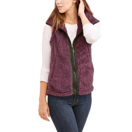 Fleece Zipper Vest - Women's Fluffy Fleece Vest W/ Zipper & Hidden Hood
