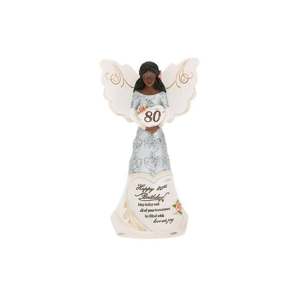 Pavilion - Happy 80th Birthday - 6" Ebony African American Angel Figurine Religious Best Friend Bestie BFF God Jesus Lover Christian Christ Gift Present