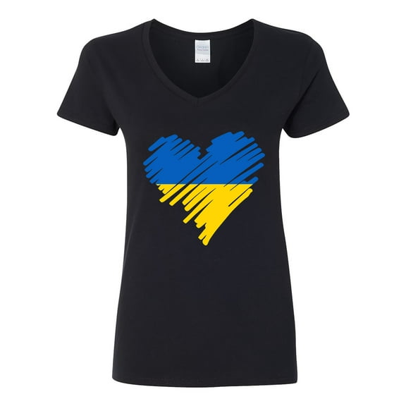 V-Neck Ladies Ukraine Ukrainian Heart Love Flag Pride DT T-Shirt Tee