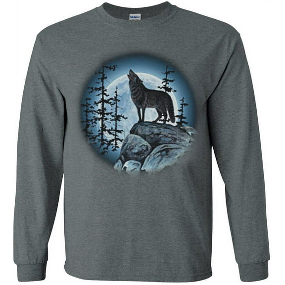 Wolf Moon Decal T-shirt Men's Long Sleeve Tee Gray