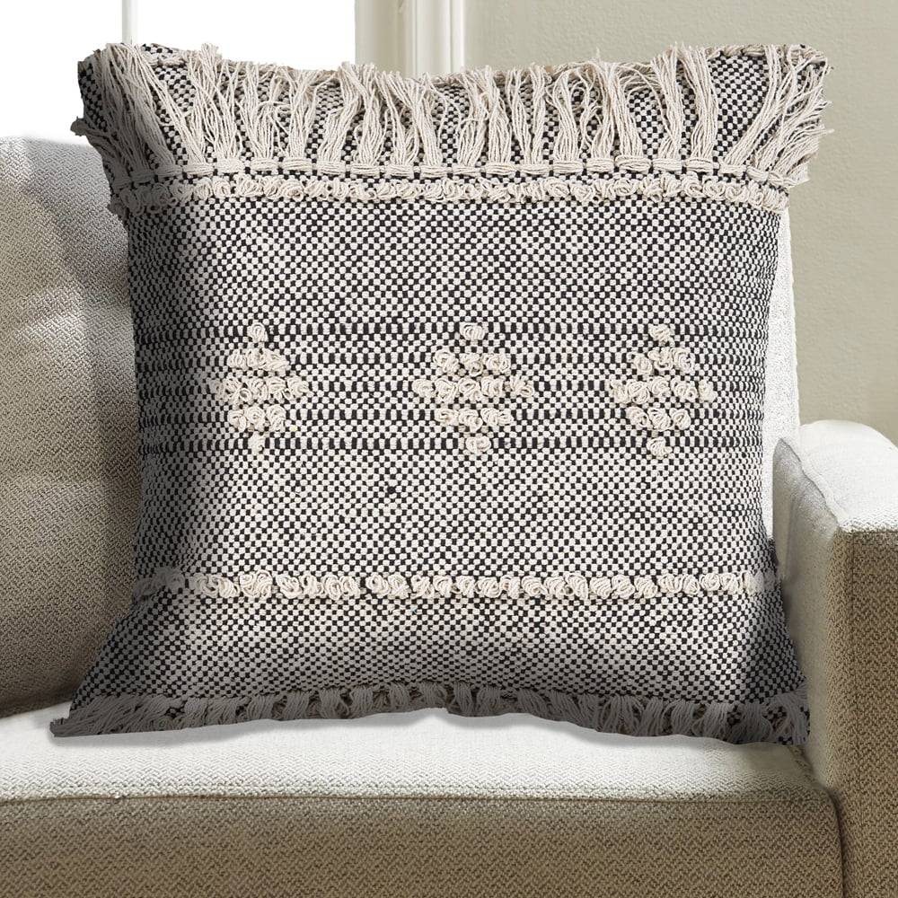 Lr Home Xavia 20" x 20" Black/Beige Fringe Striped Cotton Adult Decorative Throw Pillow