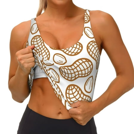 Qokaie Peanuts7 Pattern Womens Scoop Neck Sports Bra Breathable Workout Vest Padded U Back Medium Impact Fitness Gym Yoga Bra Workout Crop Top