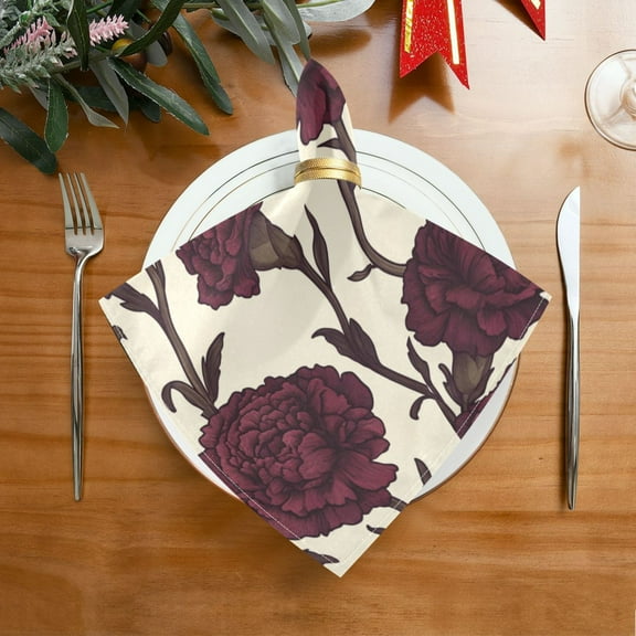 1 Pack 20'' x20" Satin Table Napkins Dinner Napkins for wedding Party Decoration events Red Carnations Pattern