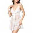 thumbnail image 2 of Levmjia Womens Mesh Lace Nightgown Deep V Neck Spaghetti Strap Flared Mini Slip Dress Lightweight Breathable Indoor Sleeping Loose Swing Elegant Home Solid Color, 2 of 6