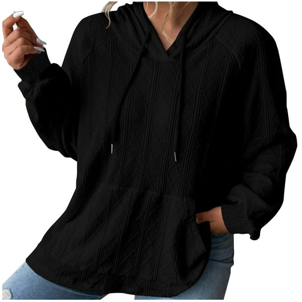 ICHUANYI Clearance Women's Fall And Winter New Casual Large Loose Hooded Sweatshirts(Black, L) ICHUANYI WER2023081511930