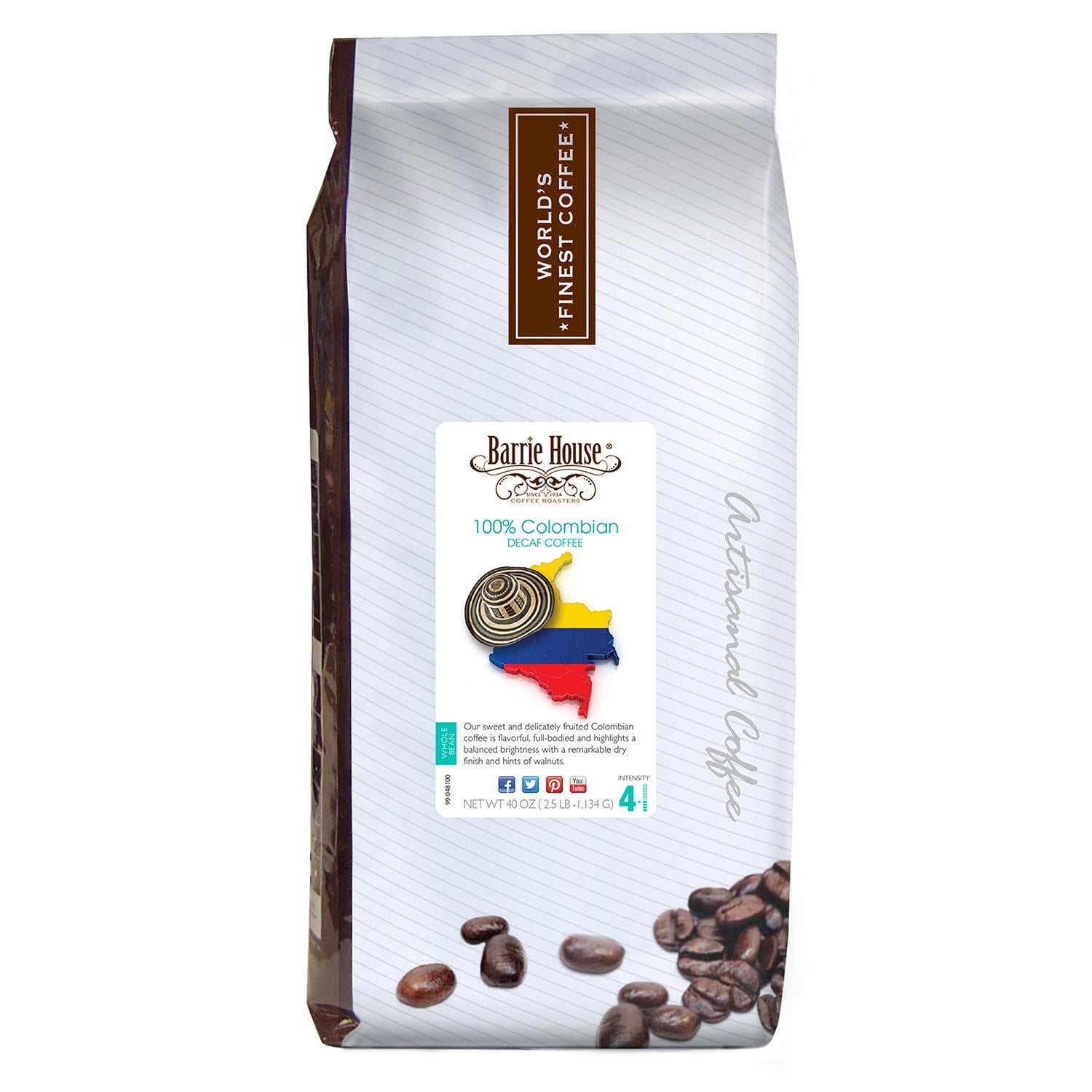 Barrie House Whole Bean Coffee, Decaf Colombian (40 oz.)