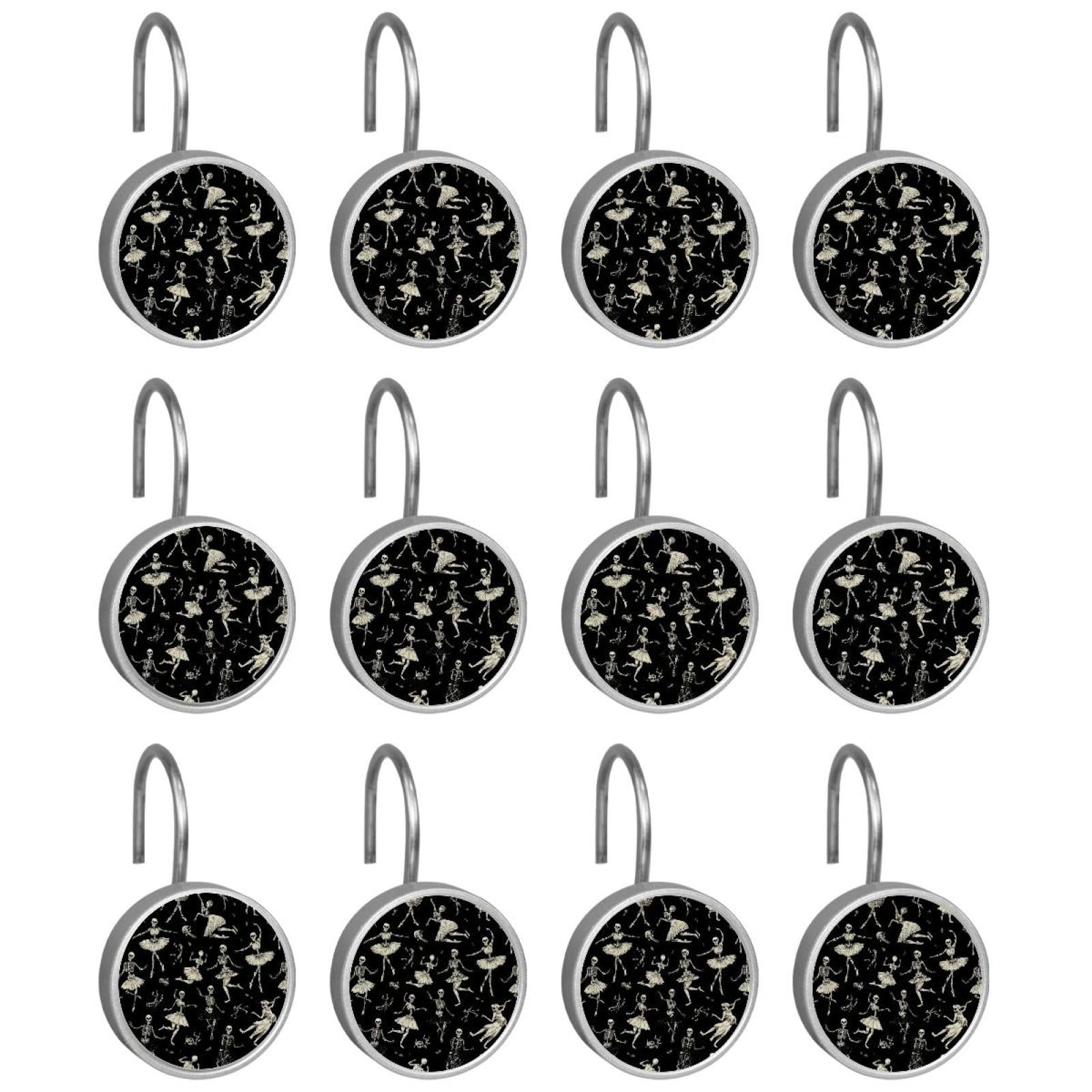 12pcs Decorative Shower Curtain Hooks, Rust Resistant Shower Rings for Bathroom Living Room,Rustproof Stainless Steel Rings for Shower Curtain and Liner Rods,Ballet Dancing Skeleton Black