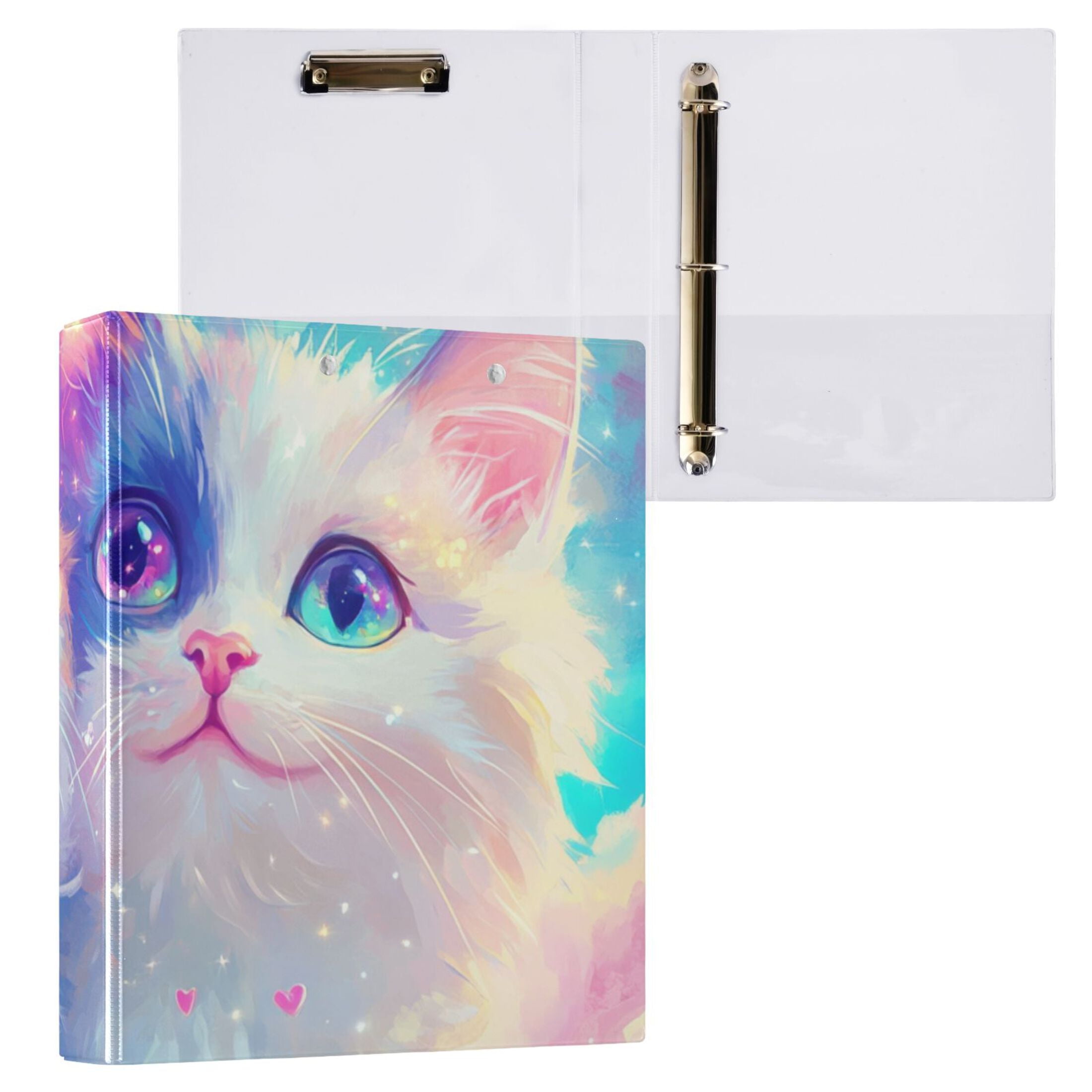 Twinkle Cats 3 Ring Binders 1.5 inch Hardcover File Folders with Interior Pockets A4 Size Organizer for School Office Hospital Set of 2