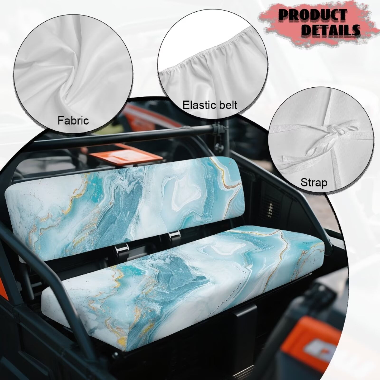 Uorisanigo UTV Front Bench Seat Cover Scratch-Proof Blue Marble Print Mule Seat Cover Suitable for Kawasaki Mule 4010 4x4 2009-2025 All Season Weather Proof Covers, UTV Accessories