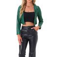 thumbnail image 1 of Chaqueta de cuero PU Faux INSPIRE CHIC para mujer, abrigo corto de manga larga, abierto, talla XL, verde, 1 of 5
