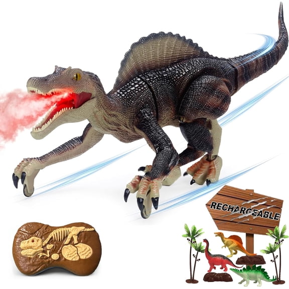 Remote Control Dinosaur Toys for Boys Electronic RC Spray Raptor Toy Walking Roaring Jurassic Spinosaurus Realistic 18.1" Dino Rechargeable Birthday Gift for Kids