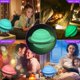 thumbnail image 4 of Luz nocturna LED Saturn Line 3D Moonlight de 16 colores, regulable, con soporte de madera y red para colgar, control remoto y táctil, 15 cm, recargable, 4 of 5