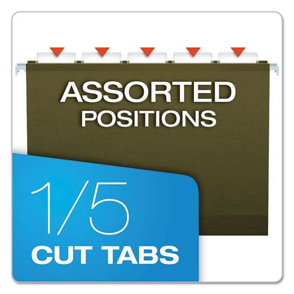 Reinforced Hanging File Folders, Letter Size, 1/5-Cut Tab, Standard Green, 25/box | Bundle of 2 Boxes