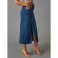 thumbnail image 4 of Women'S Jean Skirt Stretch High Waisted Frayed Raw Hem A Line Denim Midi Skirt with Pockets Blue S, 4 of 8