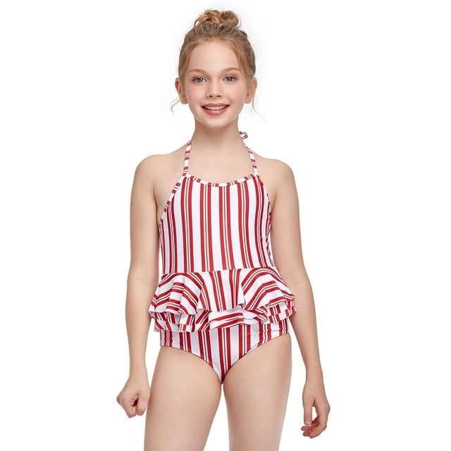 Maillot de Bain une Pièce Rouge pour Fille, Mignon Bikini pour Adolescentes 4-5 Ans