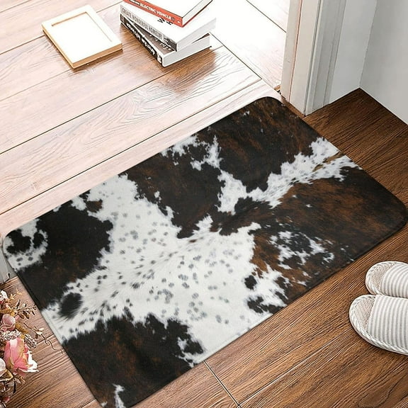 Brown Cow Print Bath Mats for Bathroom, Soft Absorbent Western Cowhide Bath Rug Non-Slip Floor Rug Carpets for Kitchen Bathroom Laundry Bedroom Living Room Decoration