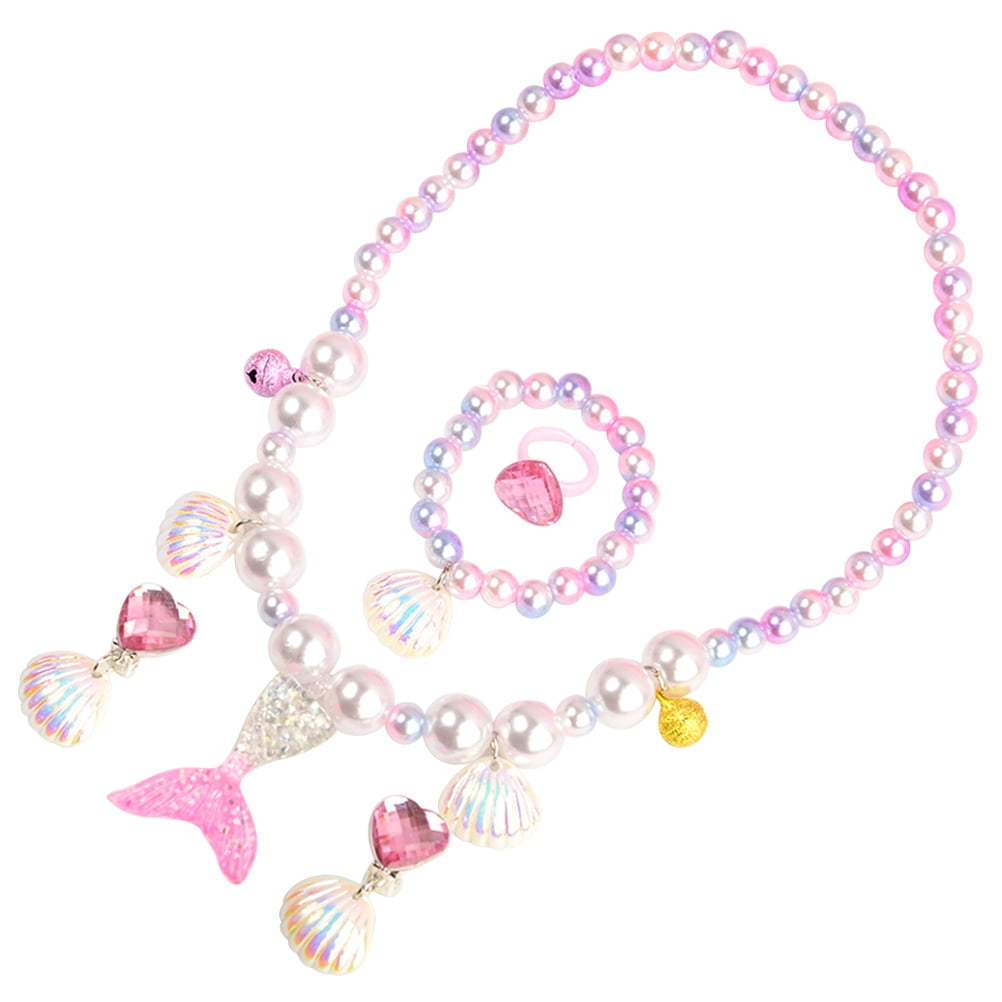NUOLUX 5 in 1 Children Girl Jewelry Set Mermaid Shape Simulation Pearl