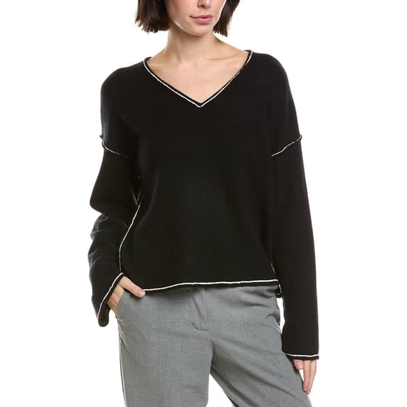 Vince Camuto womens  V-Neck Contrast Crochet Sweater, s, Black