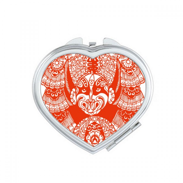 Red Beijing Opera Head Paper-cut Mirror Travel Magnification Portable Handheld Pocket Makeup