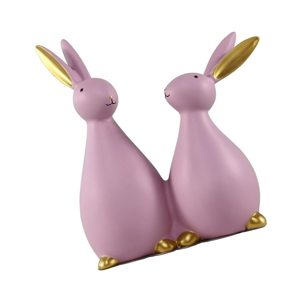 Estatuilla de conejo, escultura de conejo, decoración de Pascua, bonita estatua de Anim de resina para dormitorio, estantería, patio, granja, oficin rosa
