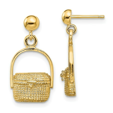 Solid 14k Yellow Gold NANTUCKET BASKET Dangle Earrings (2of3) 2-D - 20mm x 10mm