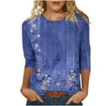 thumbnail image 4 of USSUMA Summer Tops For Women Trendy Women's 3/4 Sleeve Shirts Sunflower Print Round Neck Loose Tops Comfy Soft Blouses Summer Casual Pullover, 4 of 5