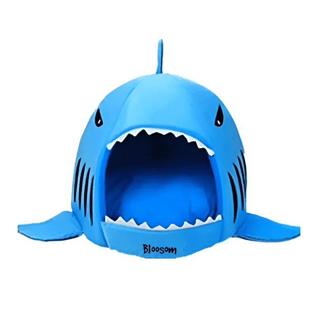 Cueva Cama Pequeña Bloosom Para Perros Y Gatos Forma Tiburon Azul