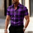 thumbnail image 2 of hlysgo Mens Plaid Button Down Shirts Short Sleeve Casual Summer Shirt Wrinkle Free Business Officewear Dress Shirts Purple,M, 2 of 5