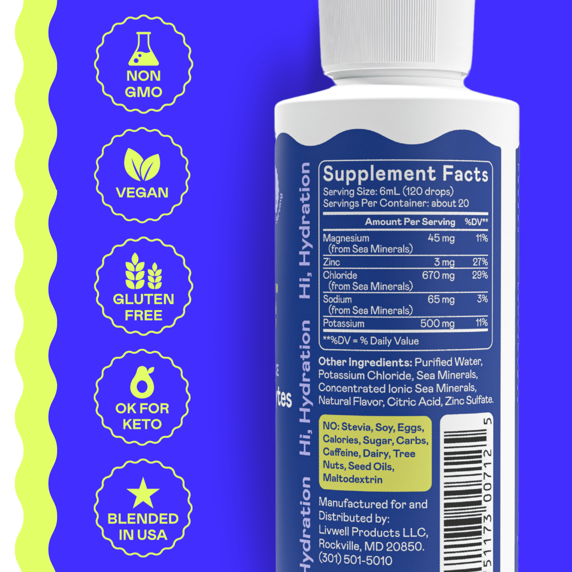 Hi-Lyte Keto K500 Electrolytes Liquid Mix Unflavored 20 Servings | Keto & Performance