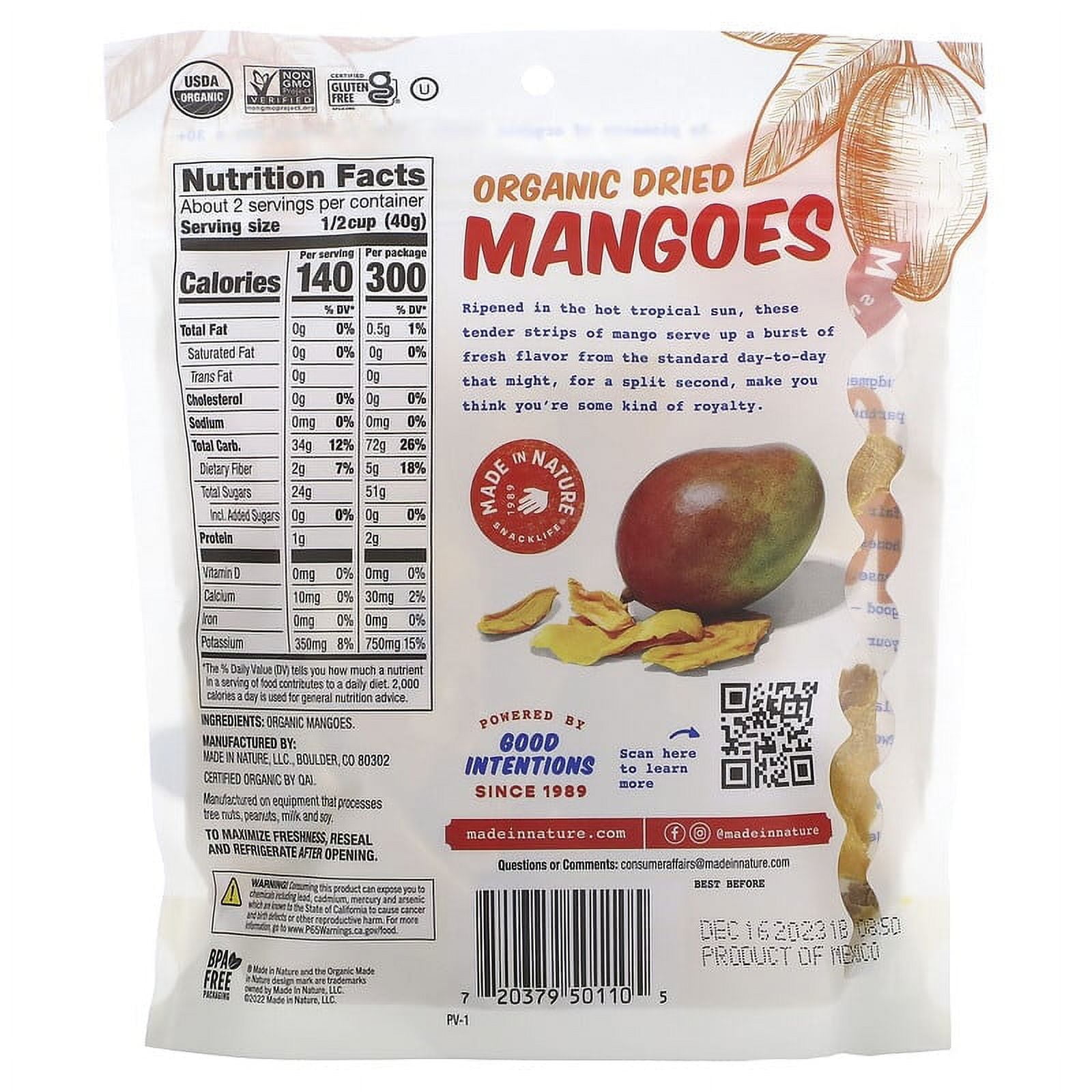 Made in Nature, Organic Dried Mangoes, Sour-Ripened & Unsulfured, 3 oz Pack of 2