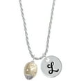 thumbnail image 1 of Delight Jewelry Goldtone Barrel with AB Clear Crystal Stars Spinner Silvertone Script Initial Disc - L - Charm Necklace, 20"+3", 1 of 4